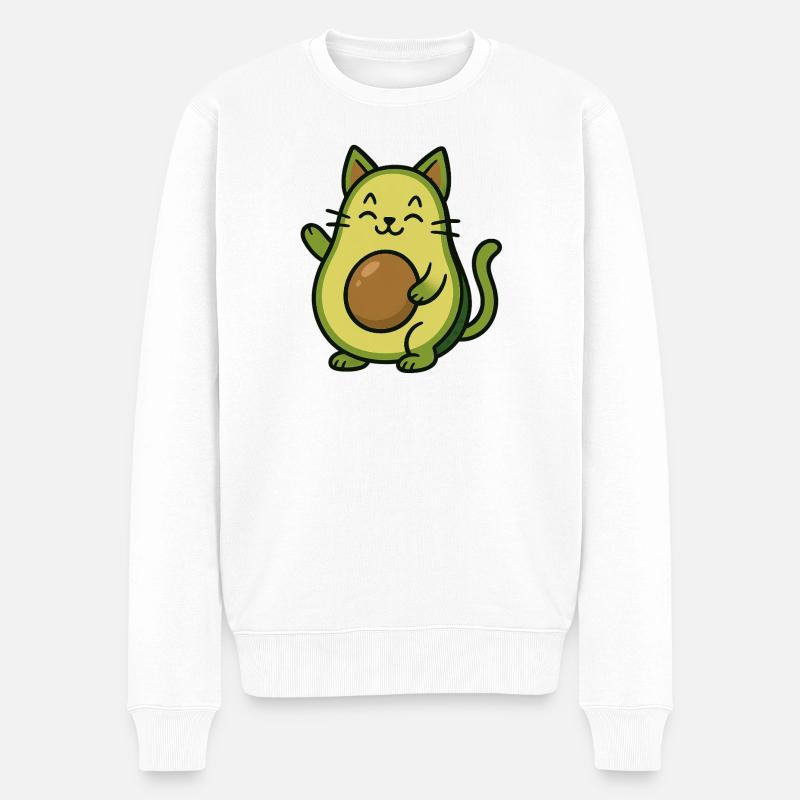 Avocado Katze Sti lustige witzige - Männer Premium Bio Pullover - Weiß