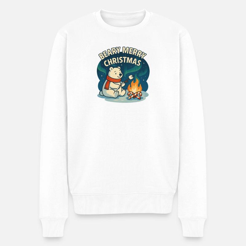 Beary Frohe Weihnachten-Lagerfeuer - Männer Premium Bio Pullover - Weiß