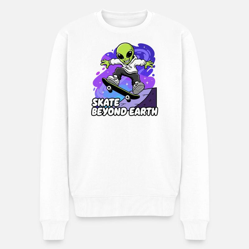 Außerirdischer Skater jenseits der Erde - Männer Premium Bio Pullover - Weiß