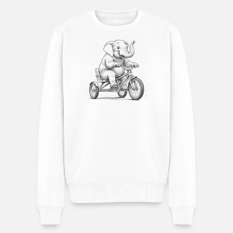Elefant auf einem Dreirad - Männer Premium Bio Pullover - Weiß