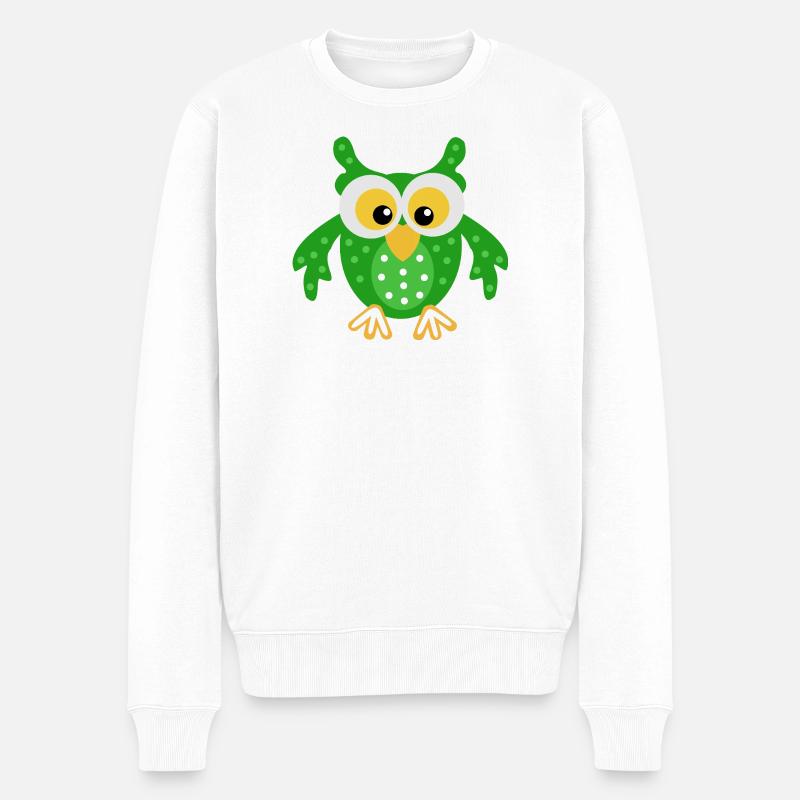 Hibou vert avec des points - Pull Premium bio Homme - blanc