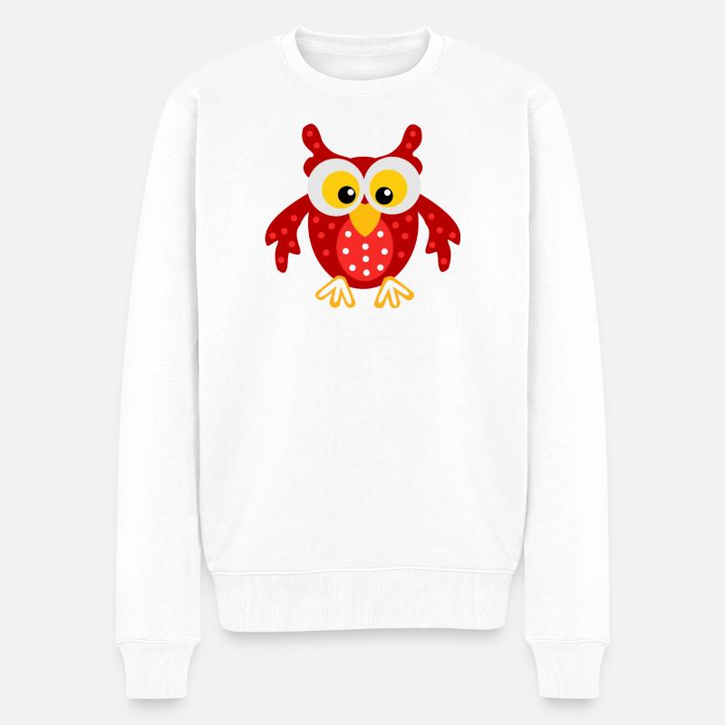 Rote Eule mit Punkten - Männer Premium Bio Pullover - Weiß