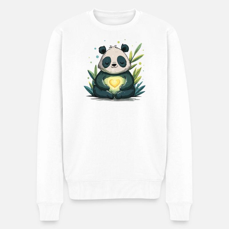 Panda Herzleuchte - Männer Premium Bio Pullover - Weiß