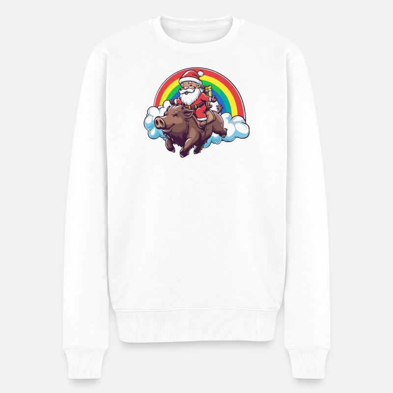 Schwein Weihnachtsmann Weihnachten Wildschwein - Männer Premium Bio Pullover - Weiß