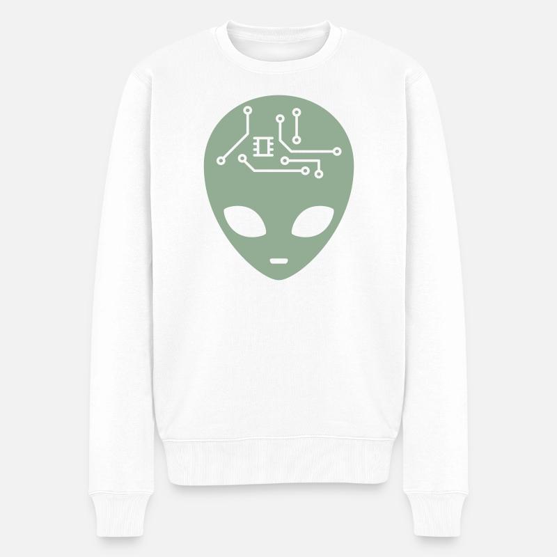 Circuit Alien Head - Männer Premium Bio Pullover - Weiß