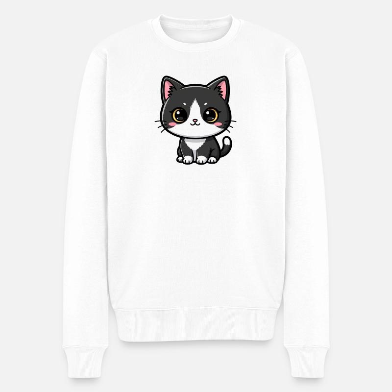 Charme Kawaii Chat Noir-Blanc - Pull Premium bio Homme - blanc