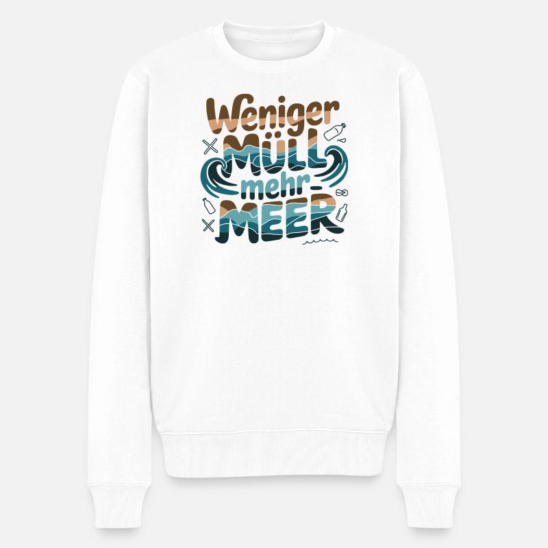 Weniger Müll Mehr Meer Umweltbewusstsein Statement - Männer Premium Bio Pullover - Weiß