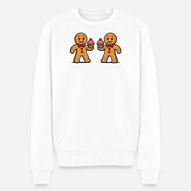 Doppel-Lebkuchen Cupcake Duo - Männer Premium Bio Pullover - Weiß