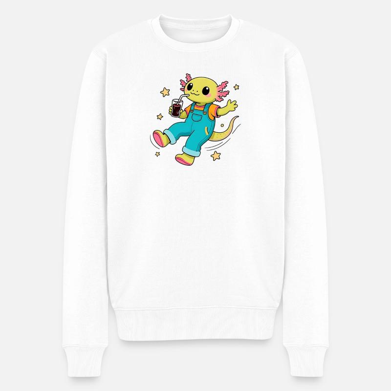 Axolotl joyeux flottant dans l'espace - Pull Premium bio Homme - blanc