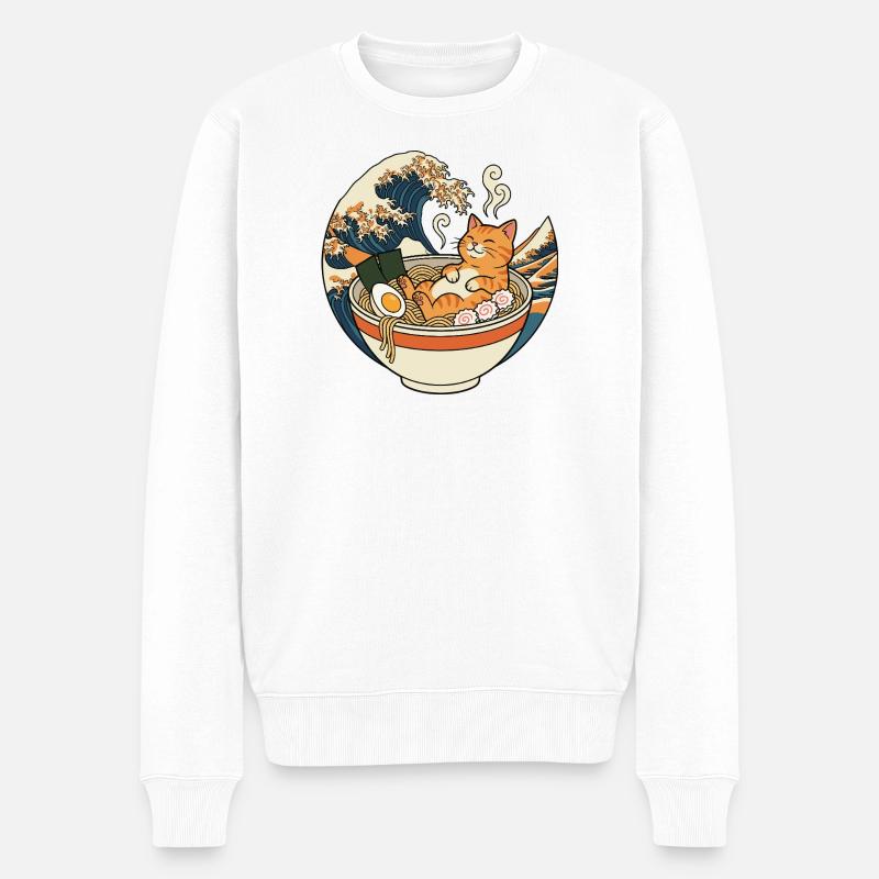 Ramen Katze - Männer Premium Bio Pullover - Weiß