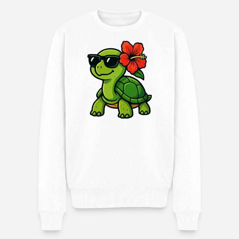 Tortue solaire avec hibiscus - Pull Premium bio Homme - blanc