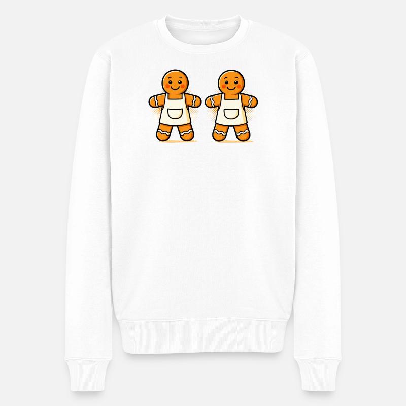 Lebkuchenmänner mit Schürze - Männer Premium Bio Pullover - Weiß