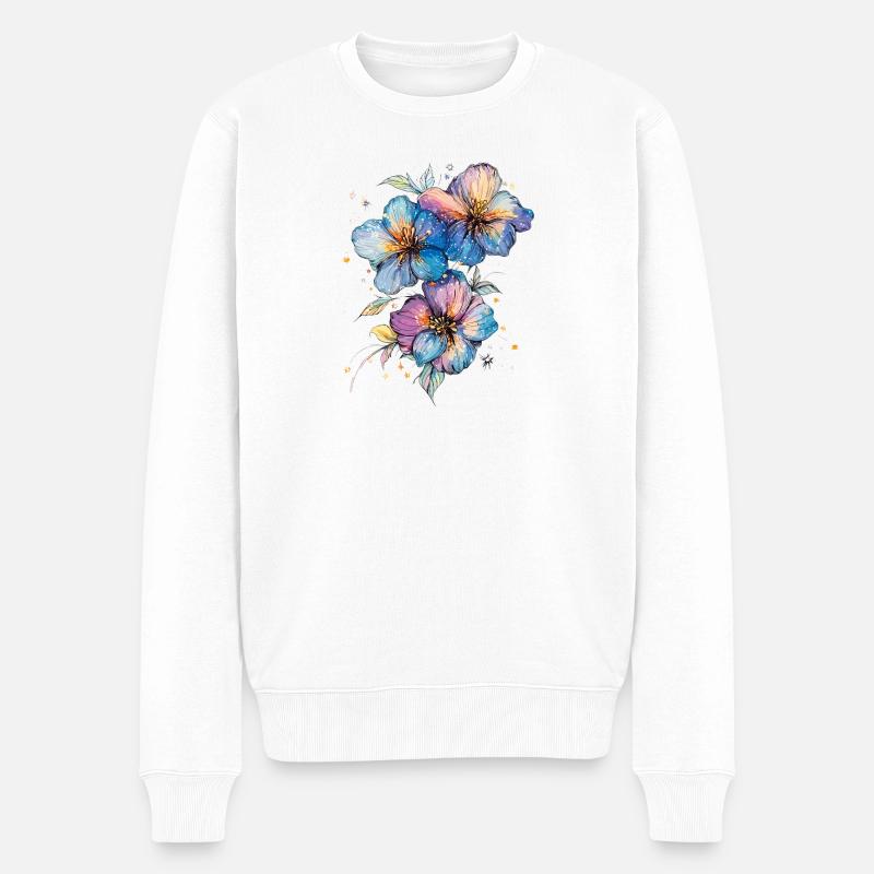 Bouquet de fleurs aquarellé - Pull Premium bio Homme - blanc