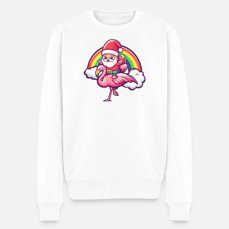 Flamingo Weihnachtsmann Weihnachten - Männer Premium Bio Pullover - Weiß