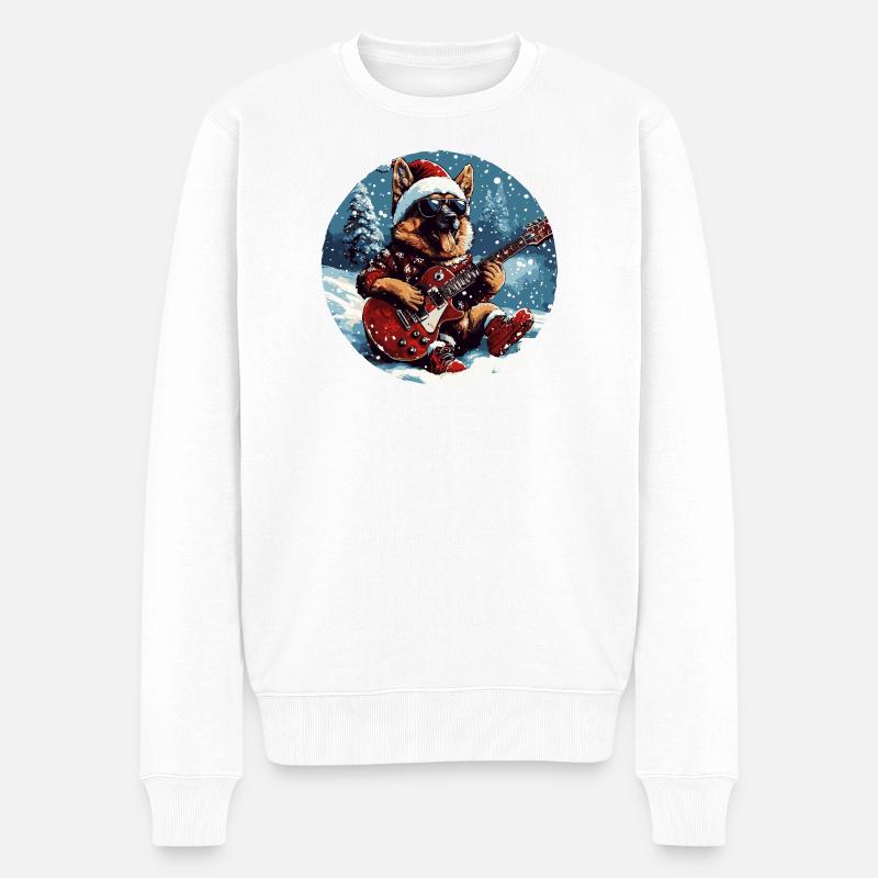 Schäferhund Hund Weihnachten Gitarre - Männer Premium Bio Pullover - Weiß