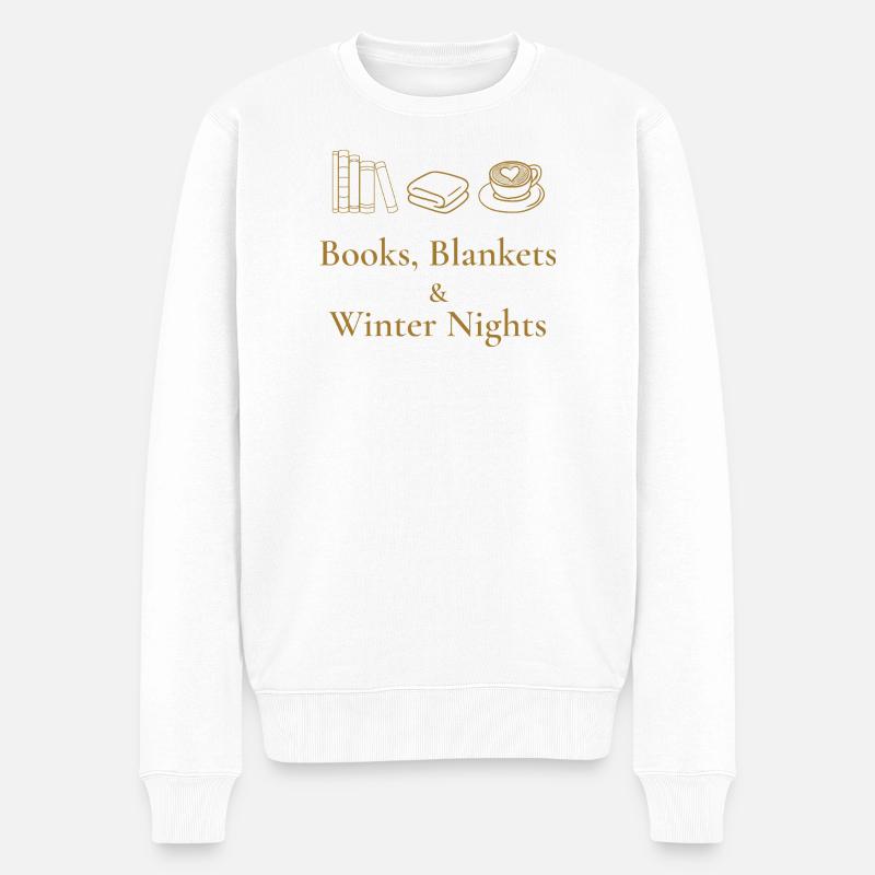 Bücher, Decken & Winternächte – Gemütliche Atmosphäre - Männer Premium Bio Pullover - Weiß