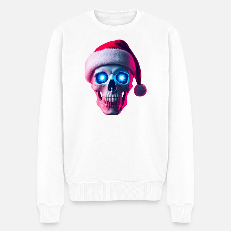 Neon-Schädel-Weihnachtsmann - Männer Premium Bio Pullover - Weiß