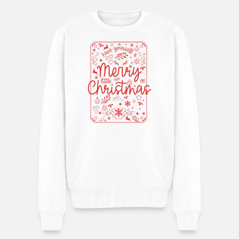 Frohe Weihnachten Rote Schrift - Männer Premium Bio Pullover - Weiß