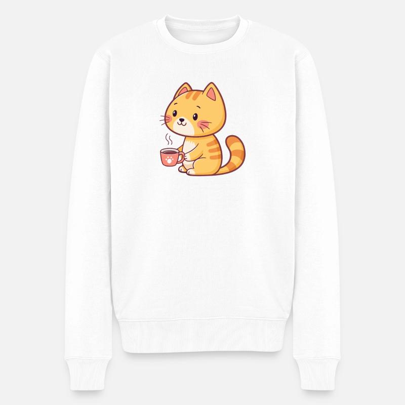 Chat orange café cartoon - Pull Premium bio Homme - blanc