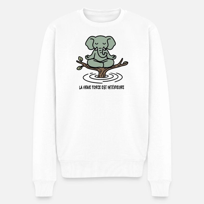 Zen-Elefant auf Ast - Männer Premium Bio Pullover - Weiß