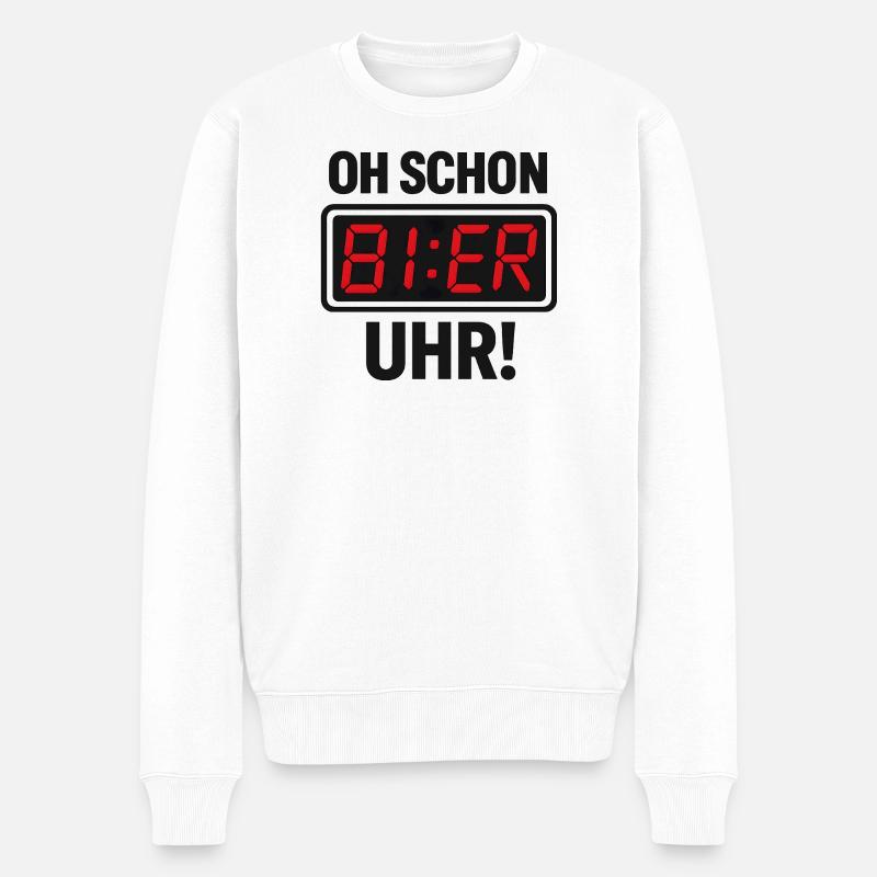 Lustiges Bier-Uhr Spruchmotiv - Männer Premium Bio Pullover - Weiß