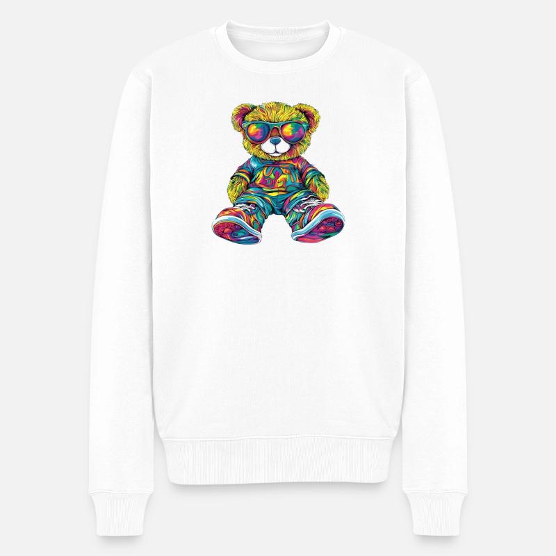 Bunter Bären-Teddy mit Sonnenbrille - Männer Premium Bio Pullover - Weiß