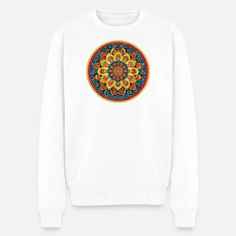 Leuchtendes Mandala Kaleidoskop - Männer Premium Bio Pullover - Weiß