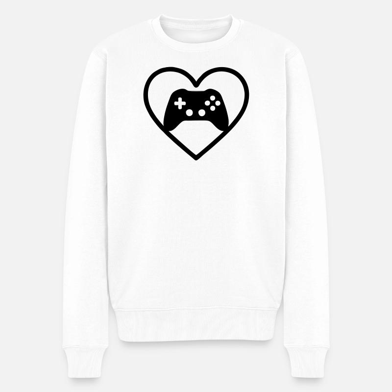 Gaming Heart – Gamer-Style-Controller - Männer Premium Bio Pullover - Weiß