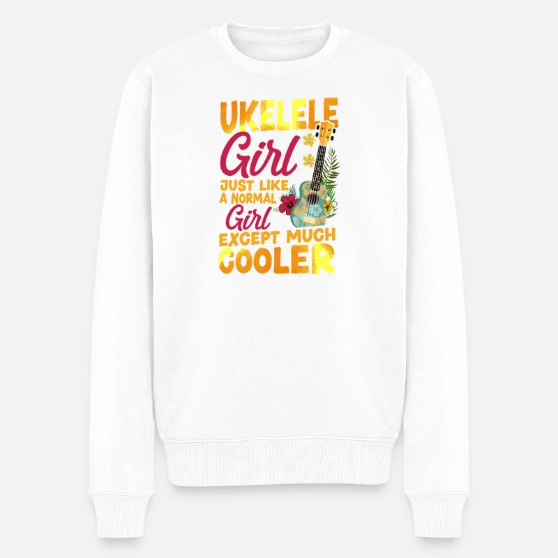 Hawaiian Ukulele Uke Girl Ukulele - Männer Premium Bio Pullover - Weiß