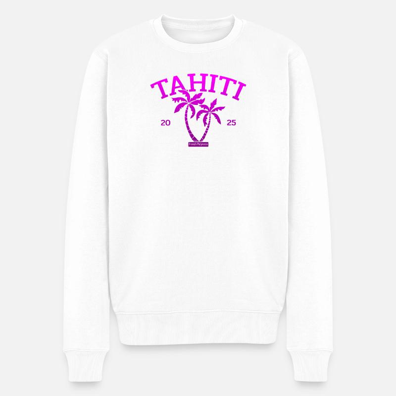 Tahiti - Palme - Palmen - French Polynesia  Strand - Männer Premium Bio Pullover - Weiß