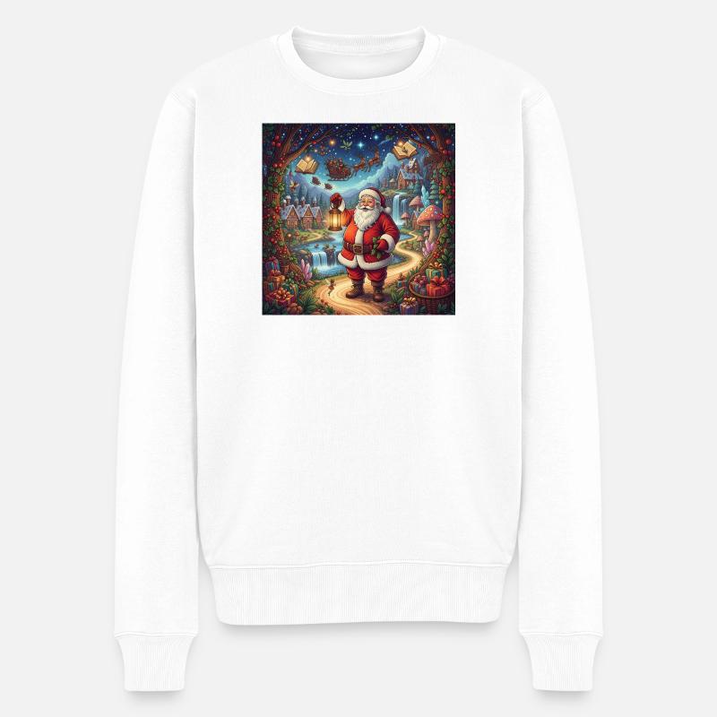 Weihnachtsmanns verzaubertes Winterdorf - Männer Premium Bio Pullover - Weiß