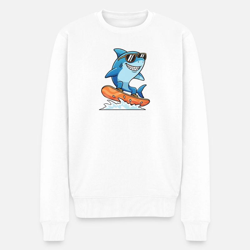 Surferhai Mit Sonnenbrille Sommerurlaub - Männer Premium Bio Pullover - Weiß