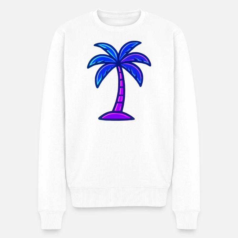 Palmier néon sous la lumière nocturne - Pull Premium bio Homme - blanc