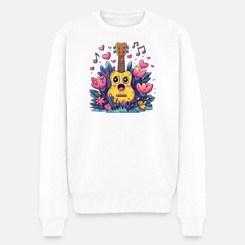 Kawaii Ukulele im Blütenzauber - Männer Premium Bio Pullover - Weiß