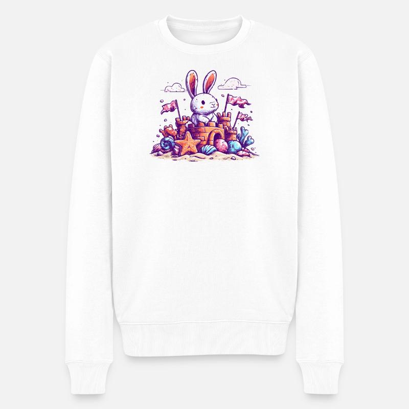 Häschen am Strand Sandburg - Männer Premium Bio Pullover - Weiß