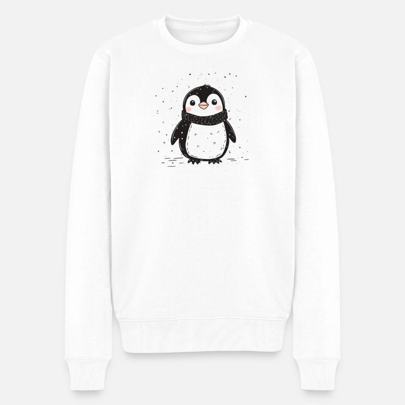 Frohe Pinguine, Süßer Weihnachtspinguin - Männer Premium Bio Pullover - Weiß