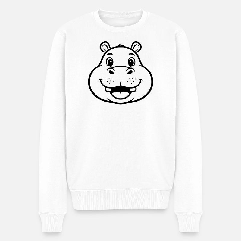 Lachendes Hippo Gesicht Kopf Vektor - Männer Premium Bio Pullover - Weiß