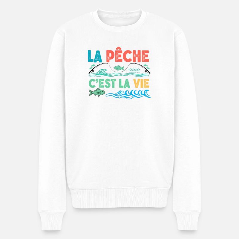 Angeln ist Leben, Humor, Fischergeschenk - Männer Premium Bio Pullover - Weiß
