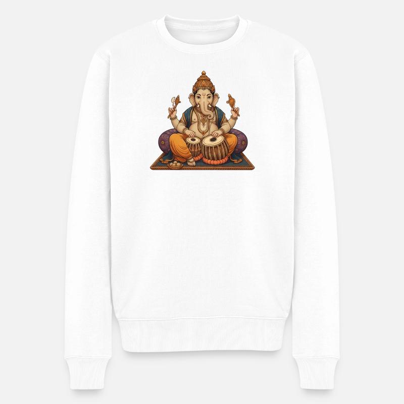 Ganesha Tabla - Pull Premium bio Homme - blanc
