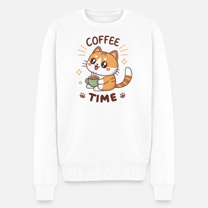Chat Café Latte Mignon - Pull Premium bio Homme - blanc