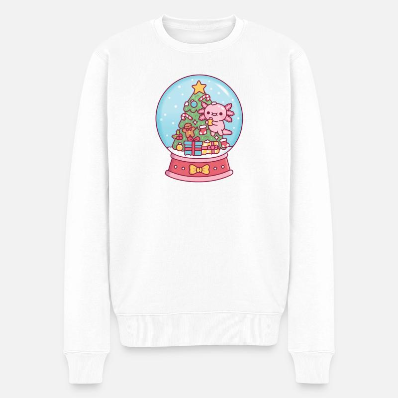 Süßer Axolotl und Weihnachtsbaum-Schneekugel Lustig - Männer Premium Bio Pullover - Weiß