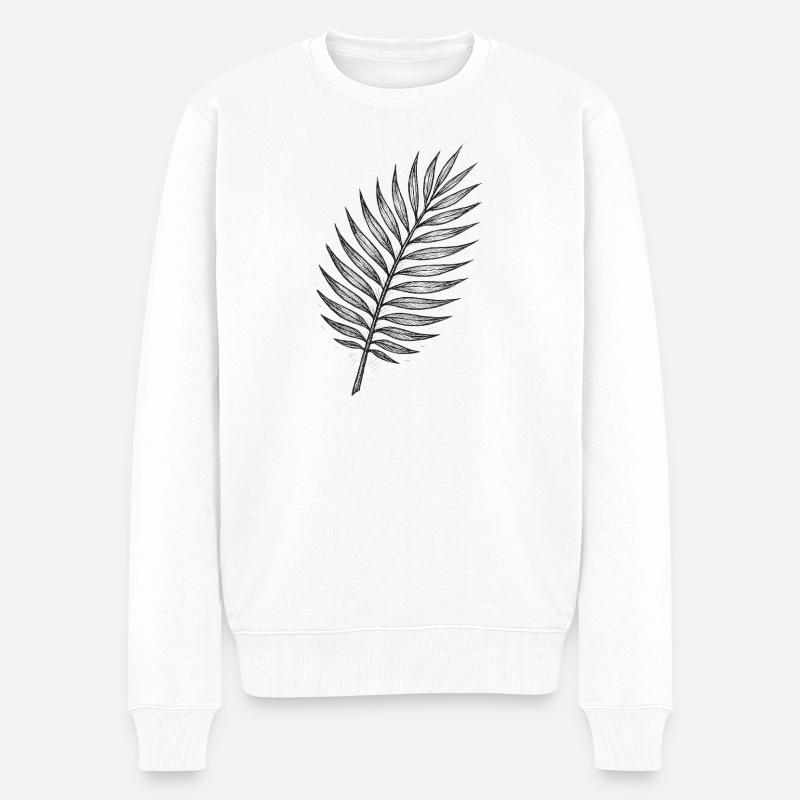 Schwarzes Palmblatt Sketch - Männer Premium Bio Pullover - Weiß