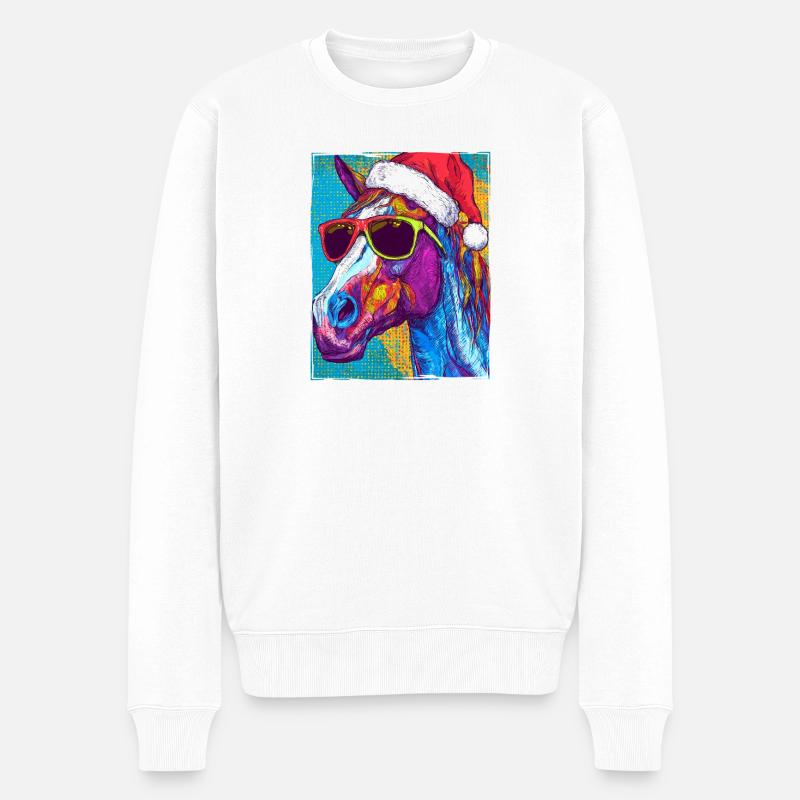 Pferd Weihnachten Porträt - Männer Premium Bio Pullover - Weiß