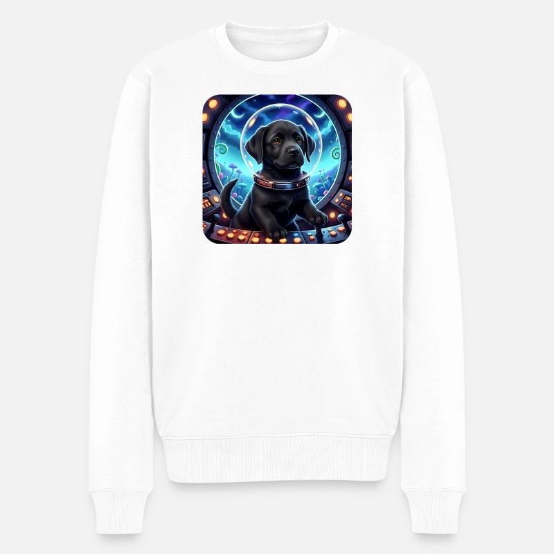 Kosmischer Welpe im Space Cockpit - Männer Premium Bio Pullover - Weiß