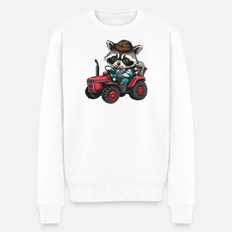 Waschbär Traktor Farmer - Männer Premium Bio Pullover - Weiß