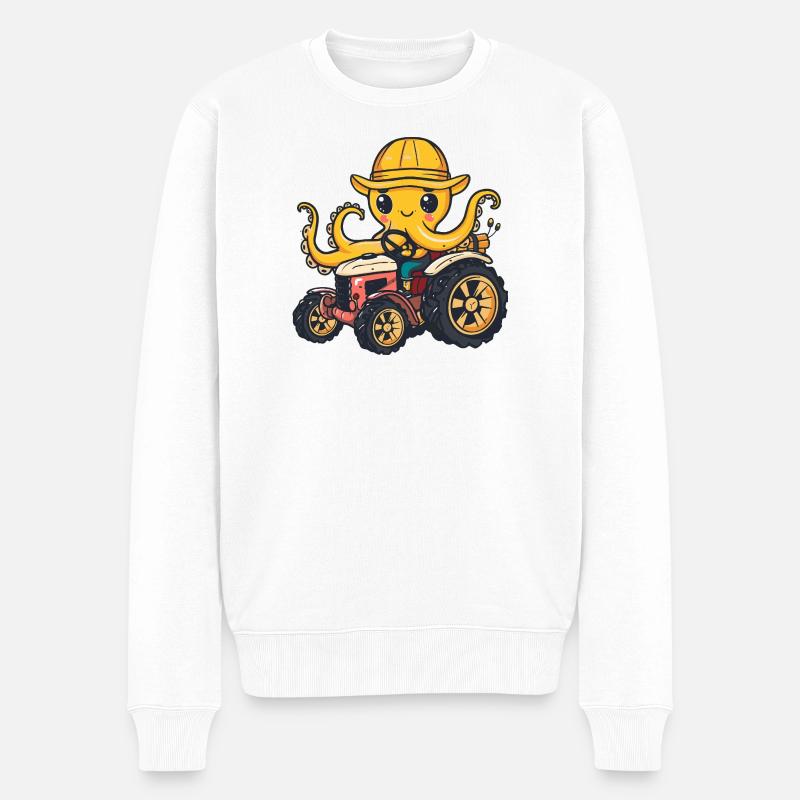 Oktopus Traktor Farmer - Männer Premium Bio Pullover - Weiß