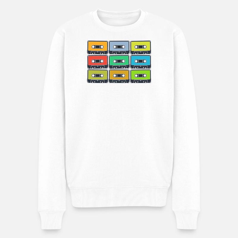 Retro Kassetten in Farbe - Männer Premium Bio Pullover - Weiß