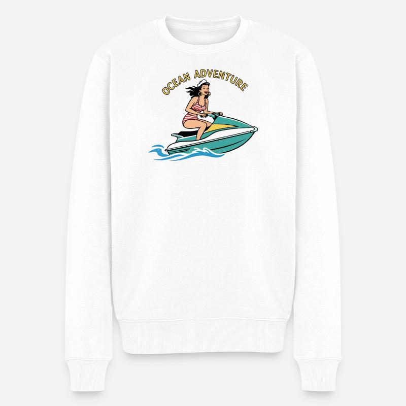 Pin-up-Mädchen auf Jetski - Männer Premium Bio Pullover - Weiß