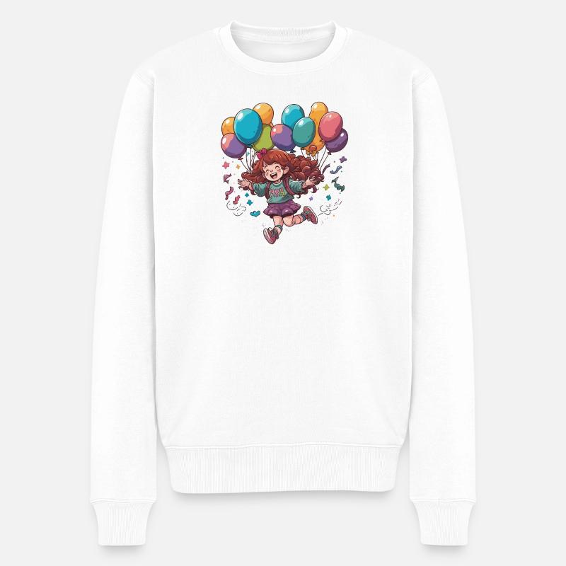 Fröhliches Mädchen mit Ballons - Männer Premium Bio Pullover - Weiß