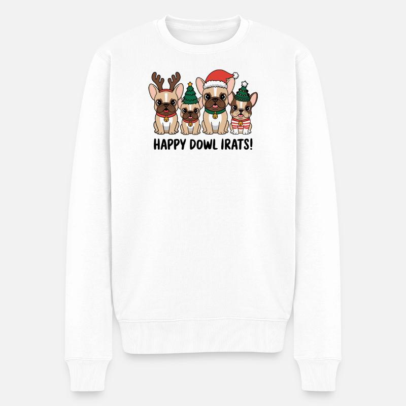Joyeuse Dowl Irats Drôles Bouledogues Français - Pull Premium bio Homme - blanc